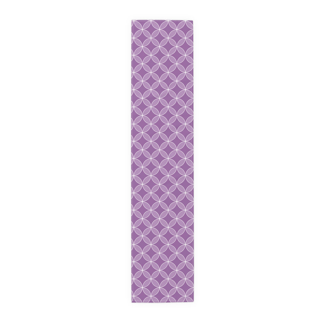 Purple Geometric Table Runner – Modern Circle Pattern Dining Decor