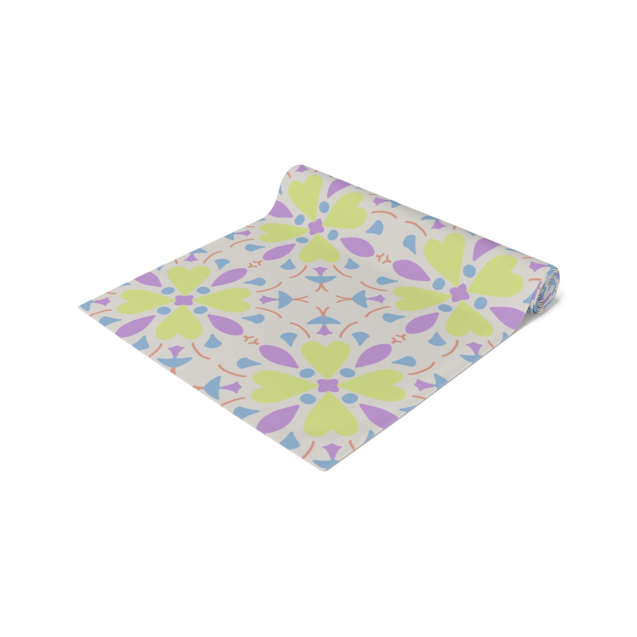 Pastel Floral Tile Table Runner — Spring Garden Dining Decor