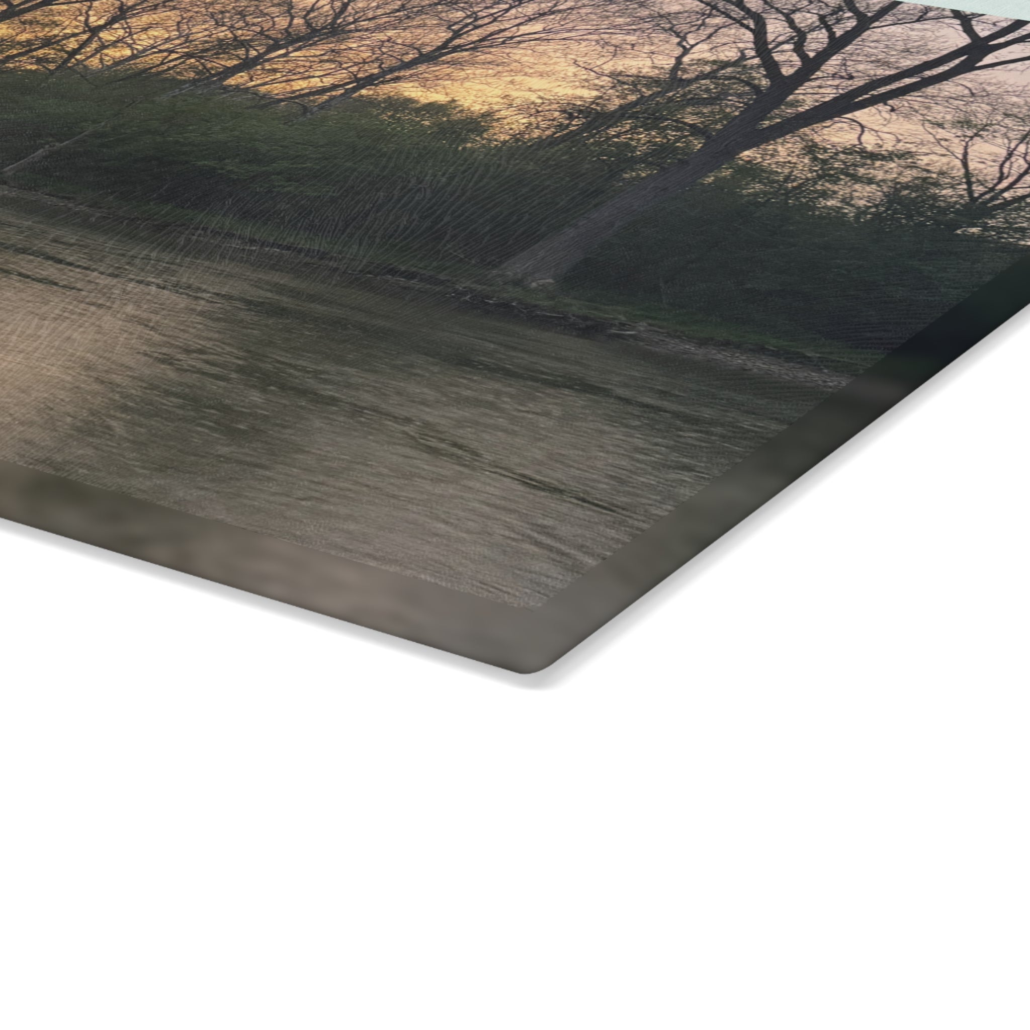 Glass Cutting Board - Tranquil River Sunset Landscape Decorative Cutting Board