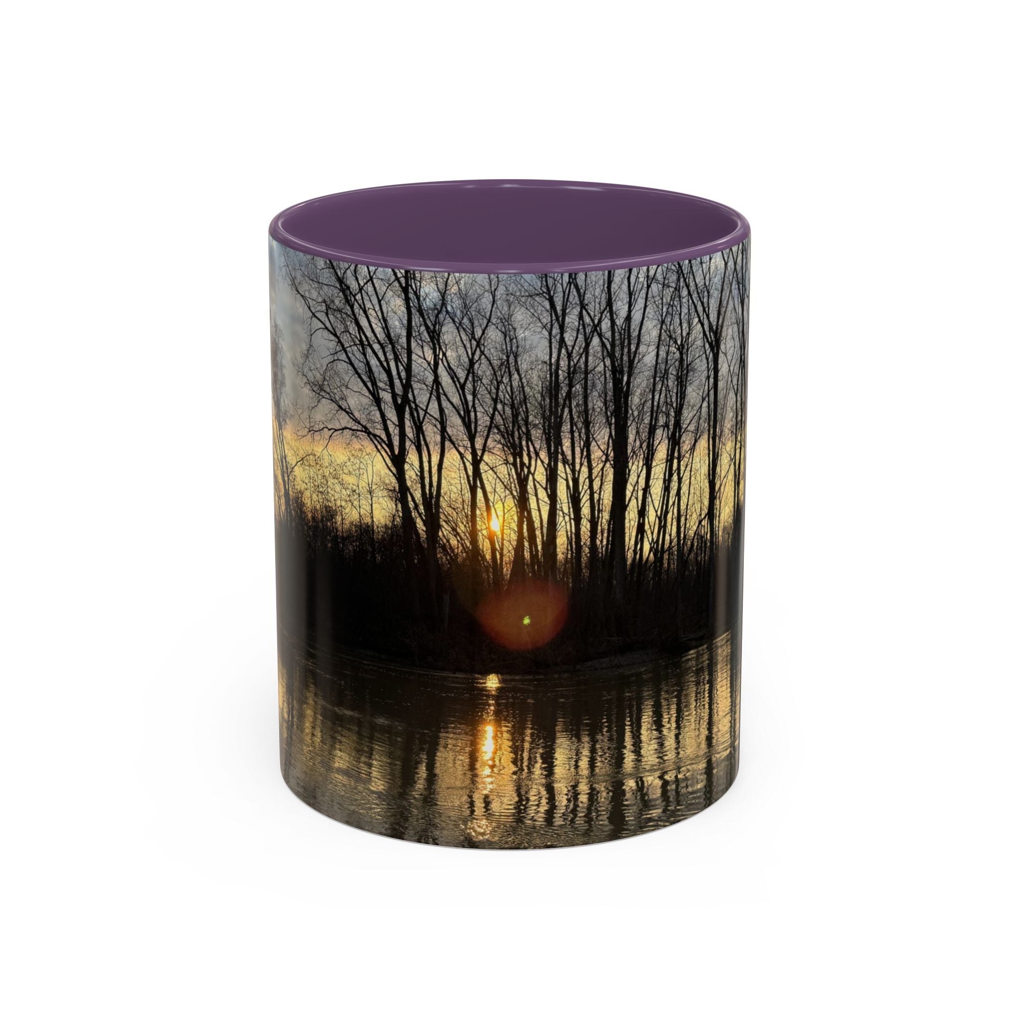 Sunset Reflection Coffee Mug — Forest Silhouette Accent Mug