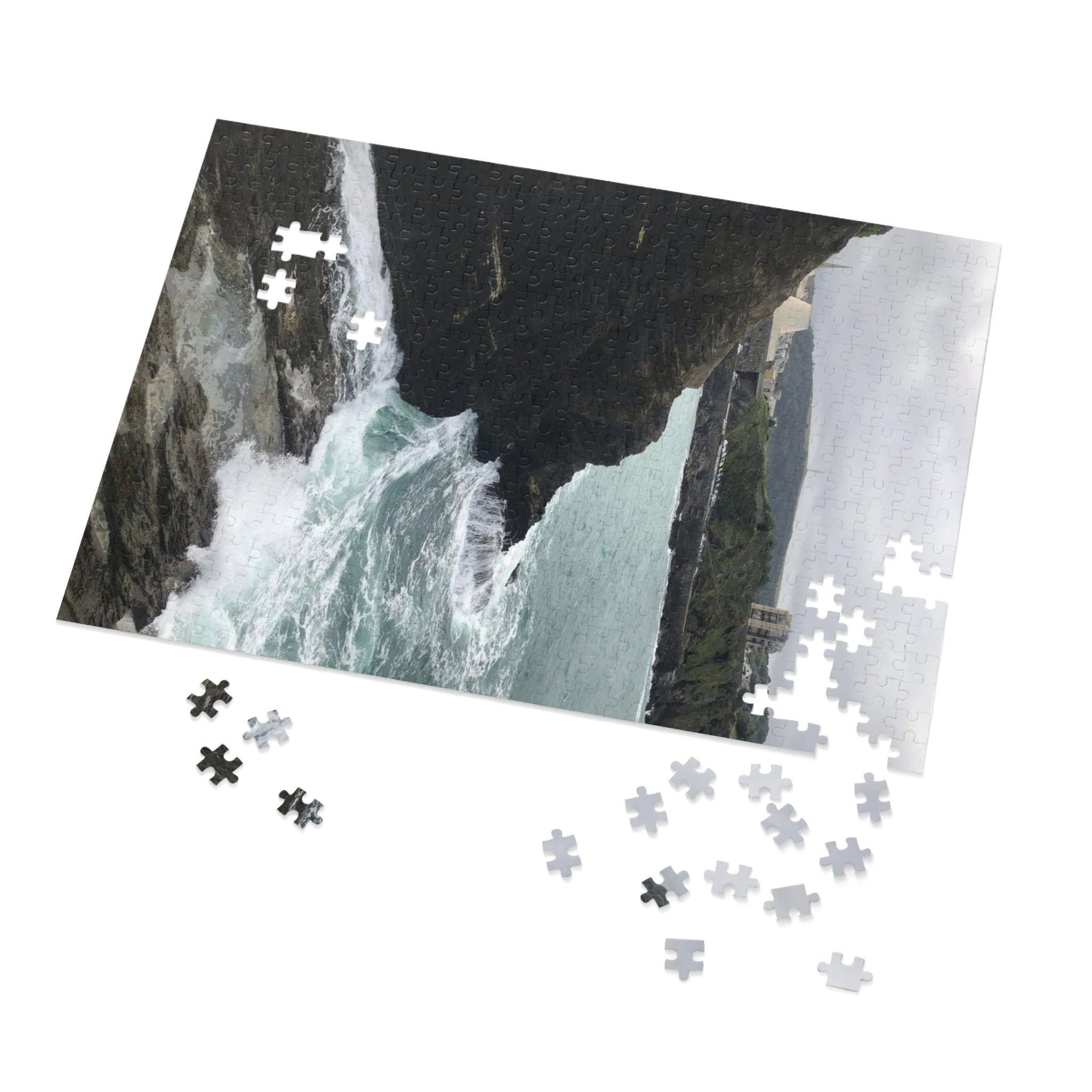 Coastal Cliff Jigsaw Puzzle with Tin – Ocean Waves Seascape Puzzle