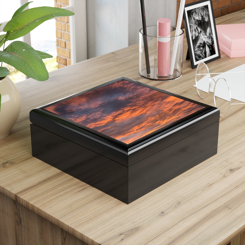 Sunset Sky Jewelry Box — Scenic Orange Cloud Keepsake Box