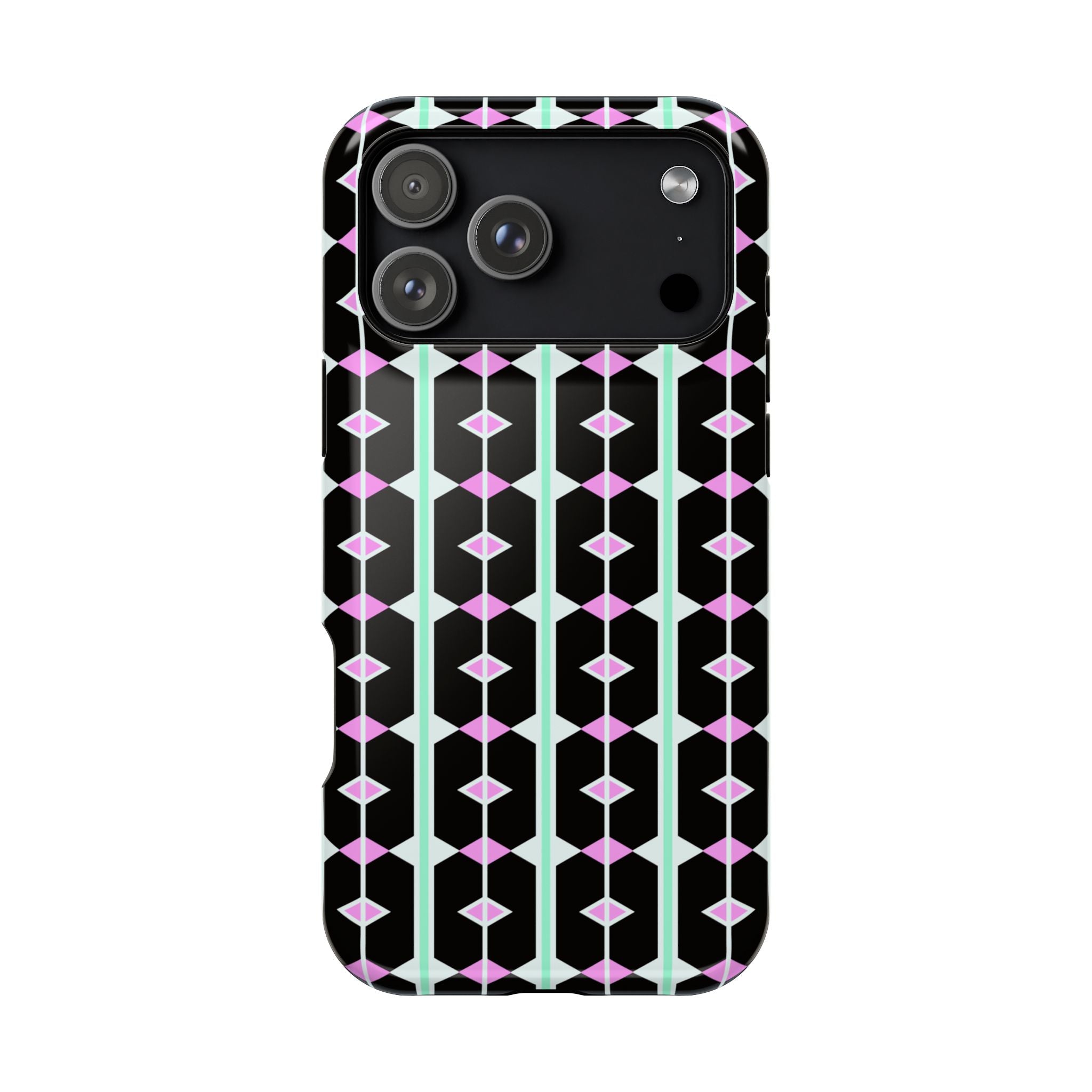 Geom Stripe Magnetic Phone Case — Black with Mint & Lavender Pattern