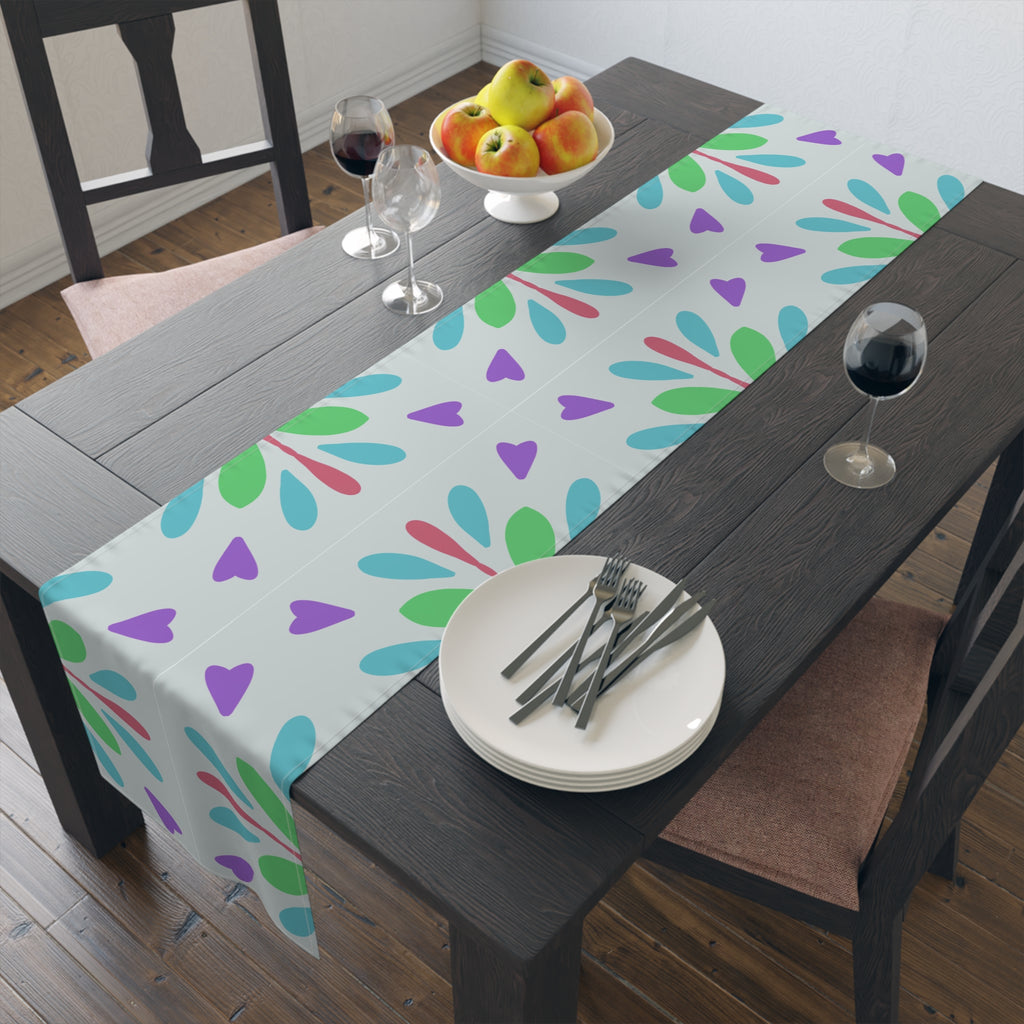 Floral Geometric Table Runner — Pastel Heart & Petal Pattern