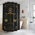 Libra Zodiac Shower Curtain — Gold Scales Celestial Astrology Bathroom Decor