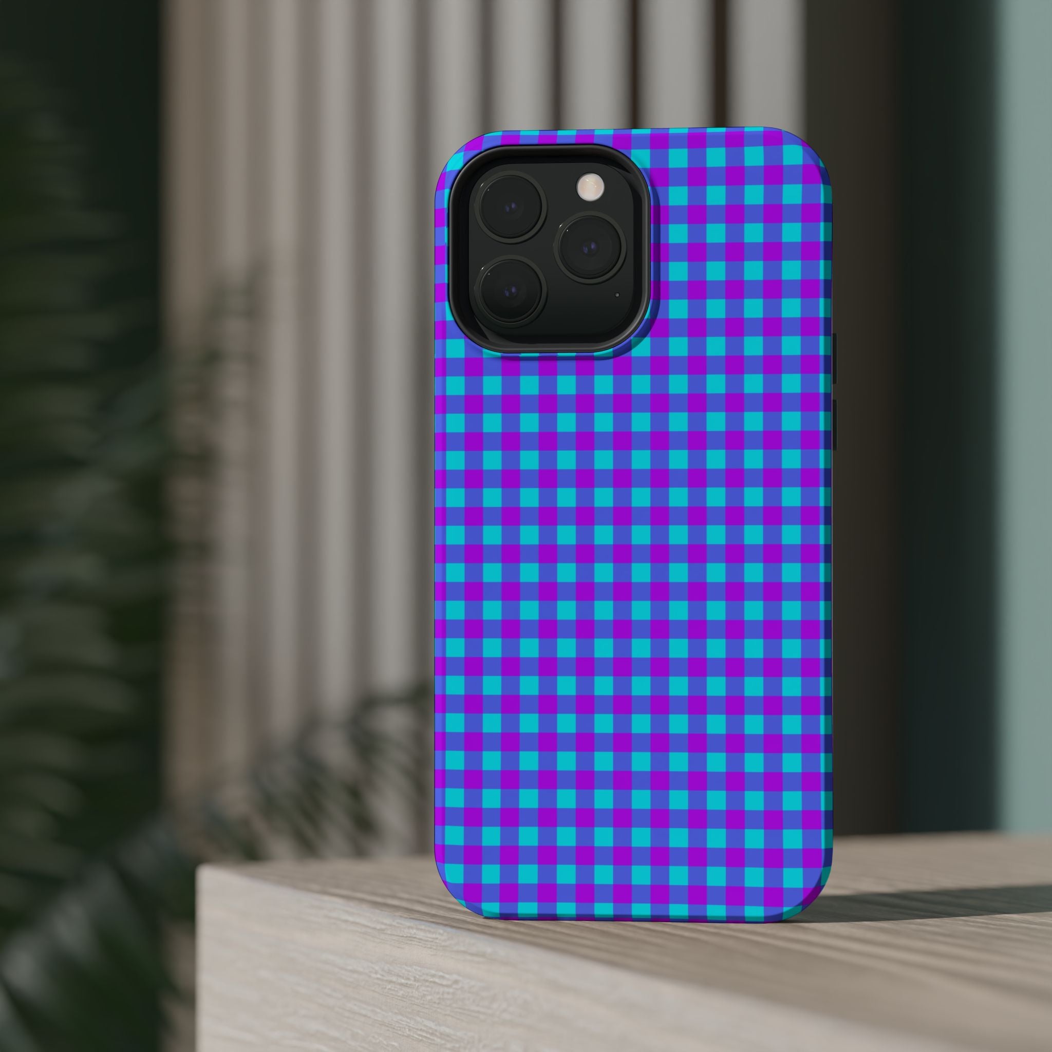 Phone Case — Blue & Purple Gingham Magnetic Impact-Resistant Case