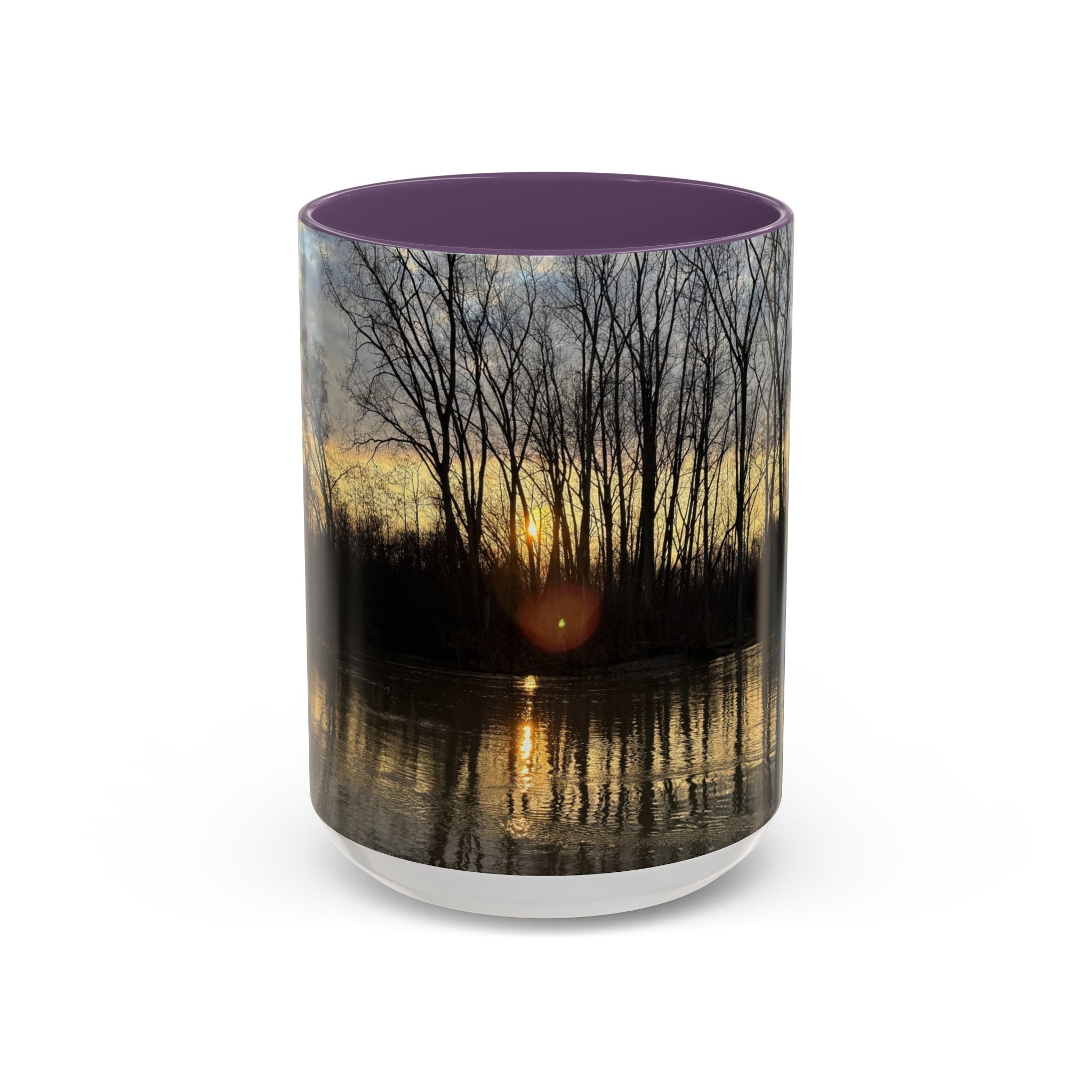 Sunset Reflection Coffee Mug — Forest Silhouette Accent Mug