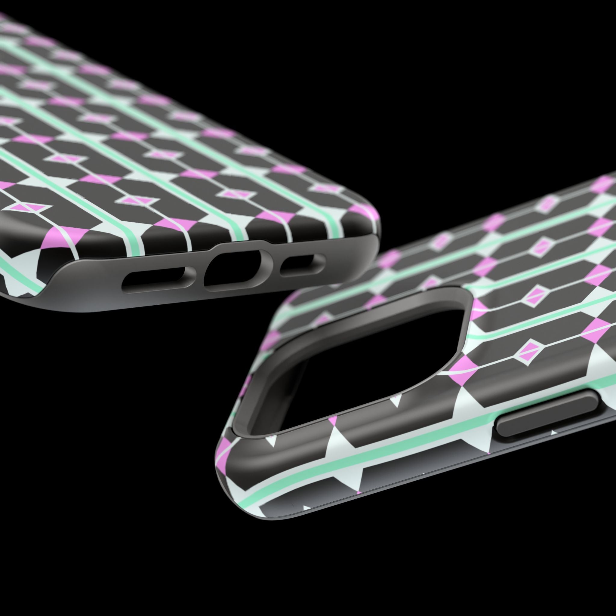 Geom Stripe Magnetic Phone Case — Black with Mint & Lavender Pattern