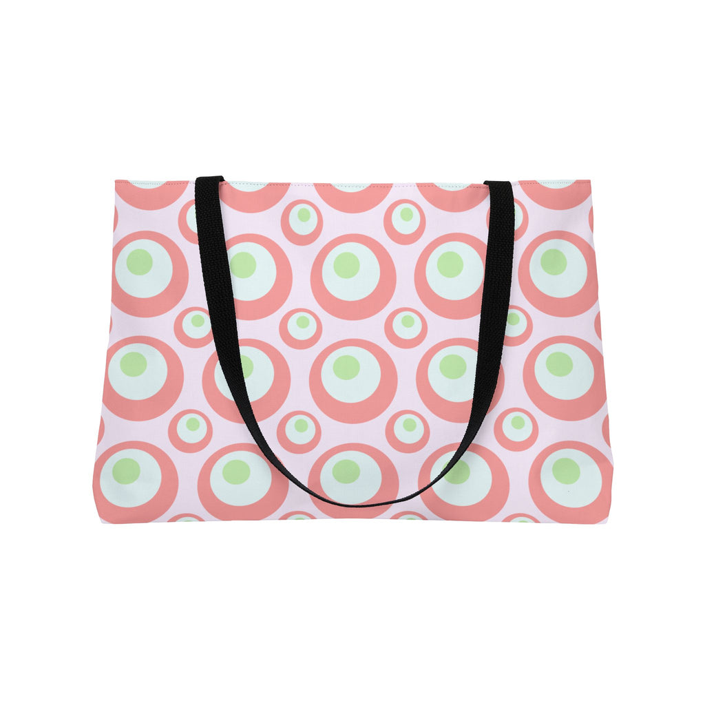 Pink Retro Circle Weekender Tote Bag — Vintage-Inspired Summer Beach Bag