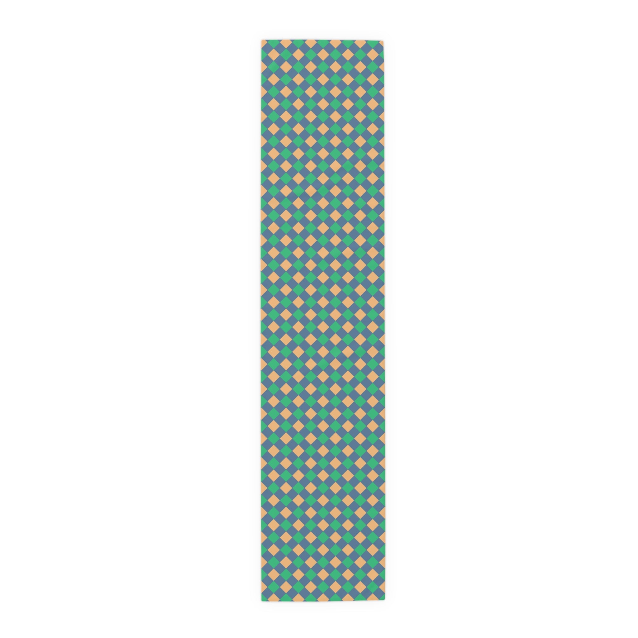 Diamond Check Table Runner — Retro Teal & Mustard Geometric Dining Decor