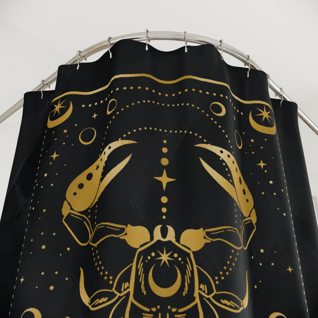 Scorpio Zodiac Shower Curtain — Gold Scorpion Astrology Bathroom Decor