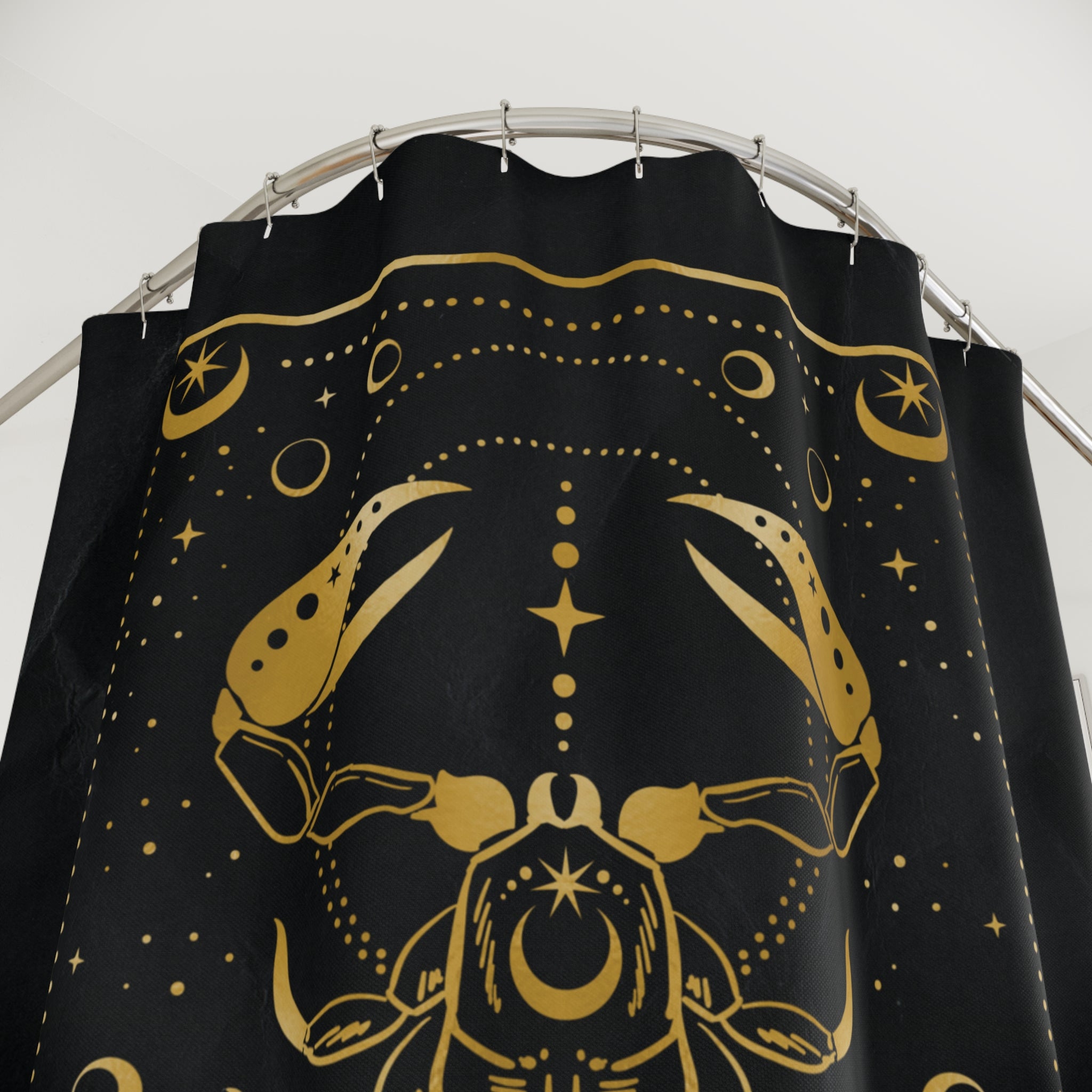 Scorpio Zodiac Shower Curtain — Gold Scorpion Astrology Bathroom Decor