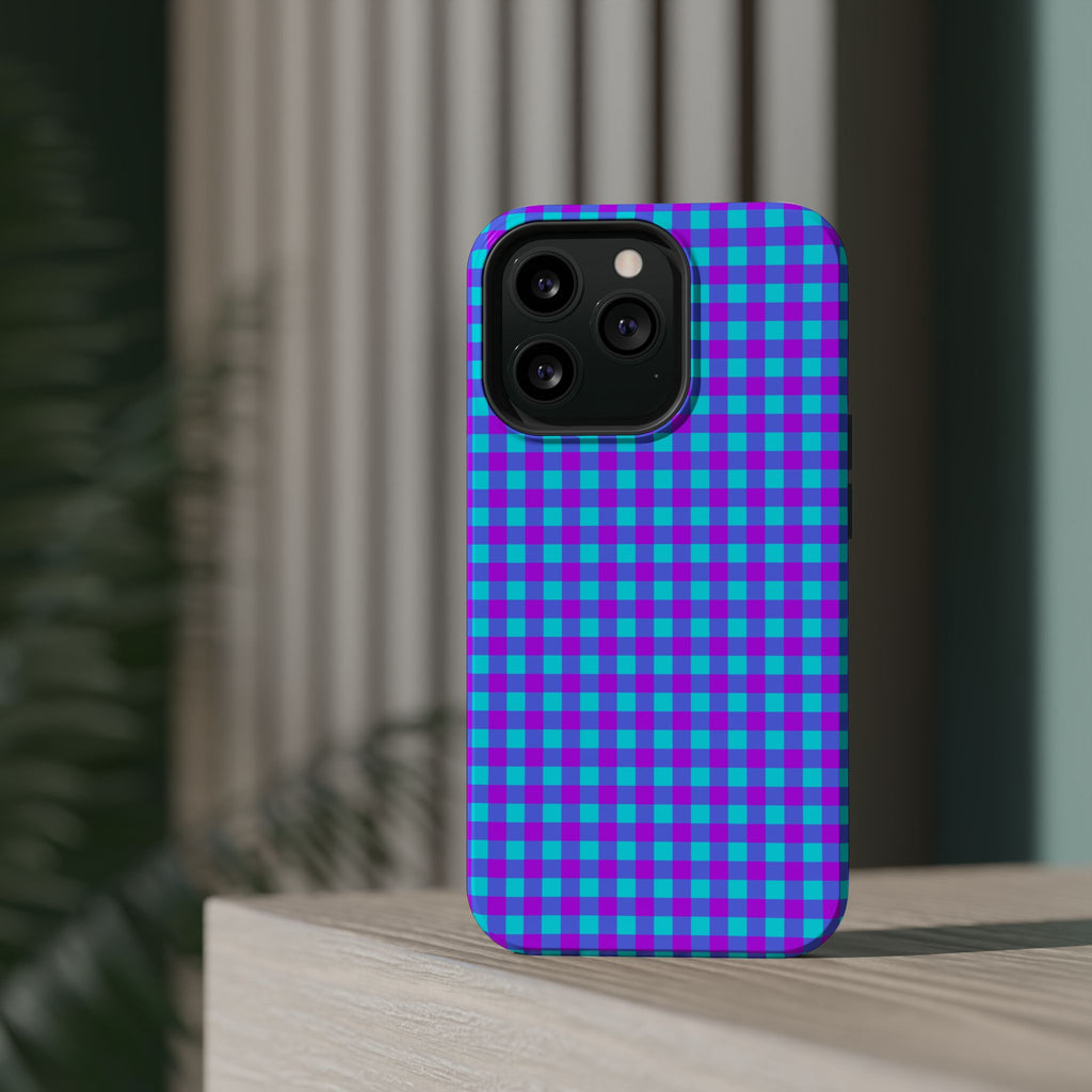 Phone Case — Blue & Purple Gingham Magnetic Impact-Resistant Case
