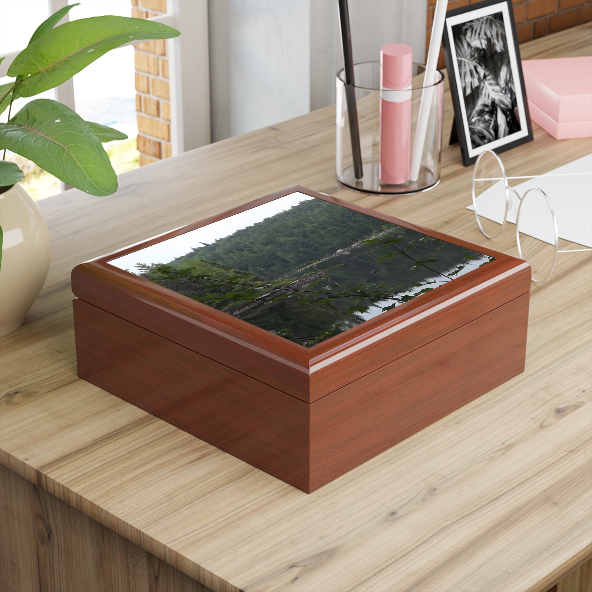 Scenic Forest Lake Jewelry Box — Personalized Nature Photo Keepsake