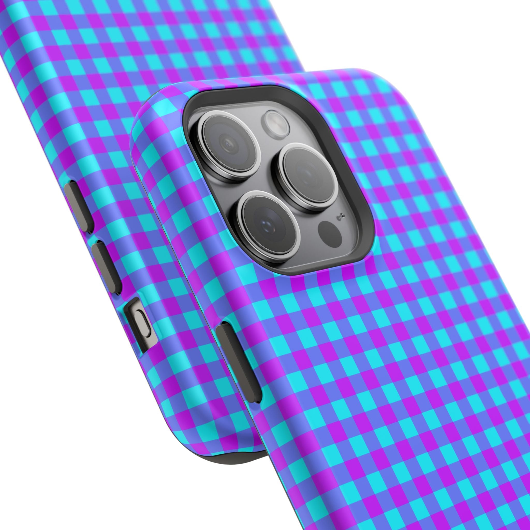 Phone Case — Blue & Purple Gingham Magnetic Impact-Resistant Case