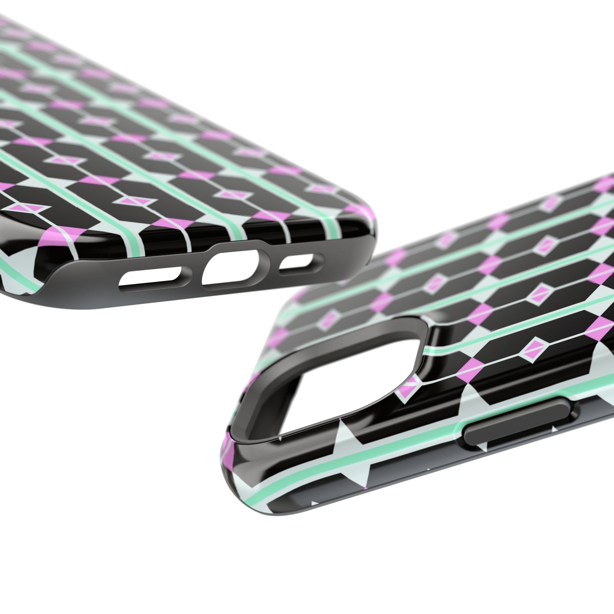 Geom Stripe Magnetic Phone Case — Black with Mint & Lavender Pattern