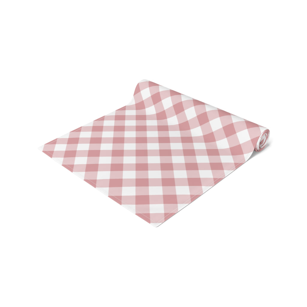 Pink Gingham Table Runner — Cotton-Blend Plaid Decor for Farmhouse, Spring & Picnic Tables
