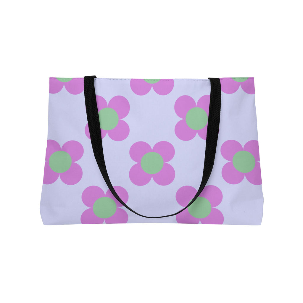 Weekender Tote Bag — Retro Pink & Mint Floral Pattern Large Beach Tote