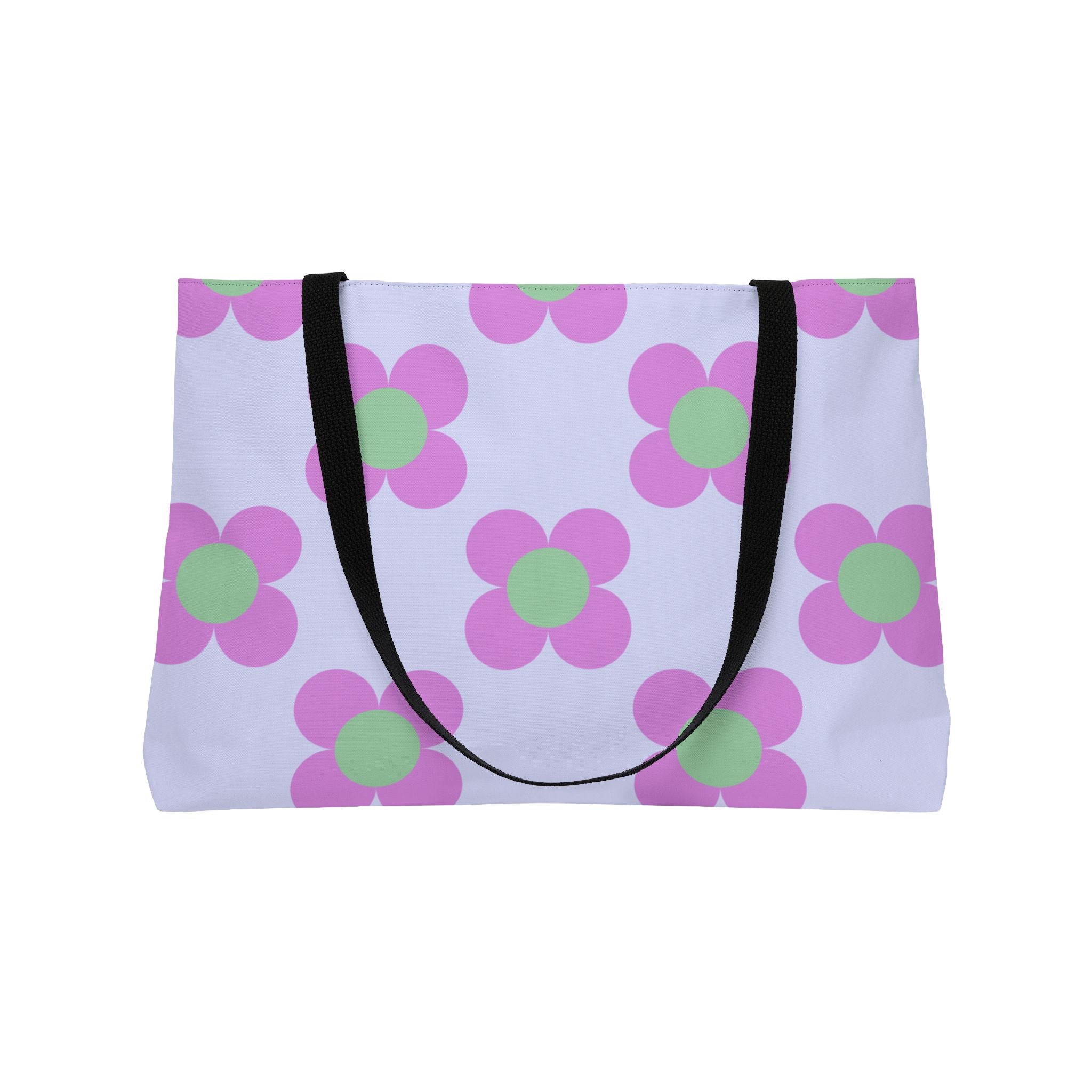 Weekender Tote Bag — Retro Pink & Mint Floral Pattern Large Beach Tote