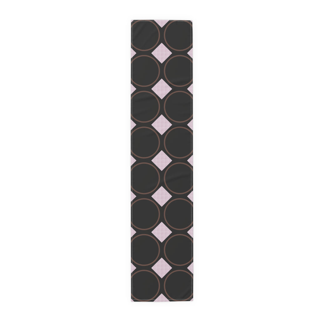 Modern Geo Circle Table Runner — Black & Blush Retro Pattern