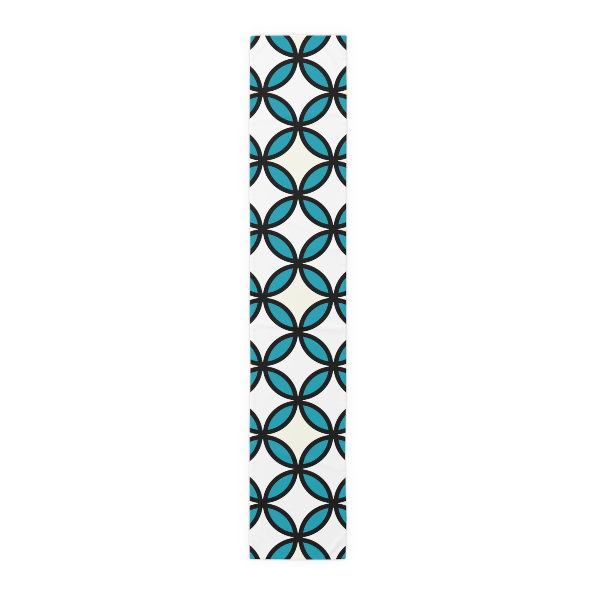 Geometric Blue Trellis Table Runner — Modern Mid-Century Dining Accent