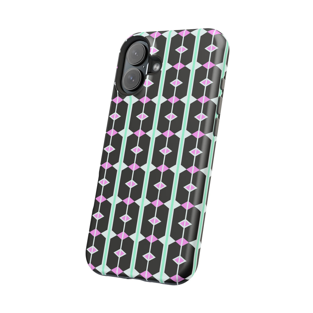 Geom Stripe Magnetic Phone Case — Black with Mint & Lavender Pattern