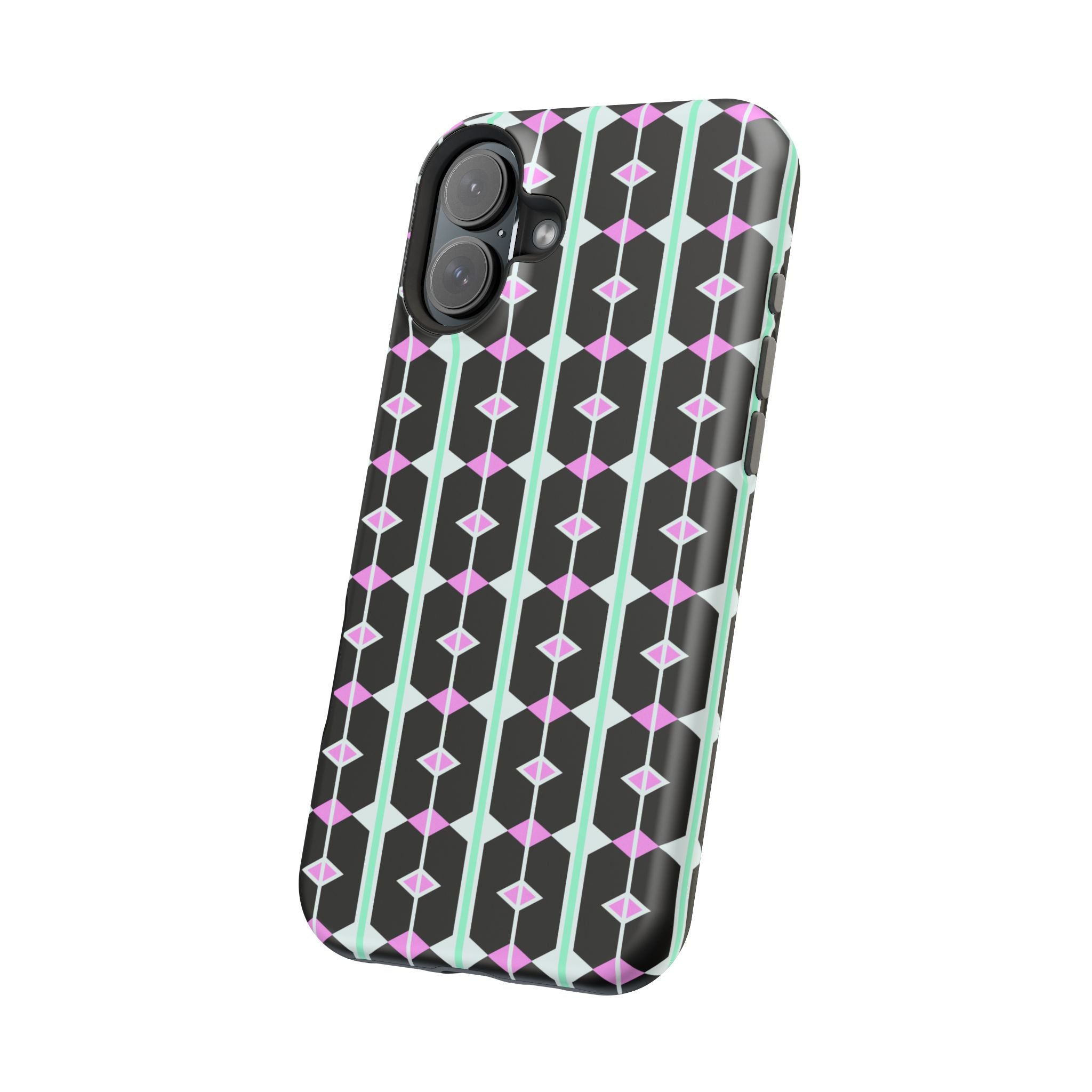Geom Stripe Magnetic Phone Case — Black with Mint & Lavender Pattern