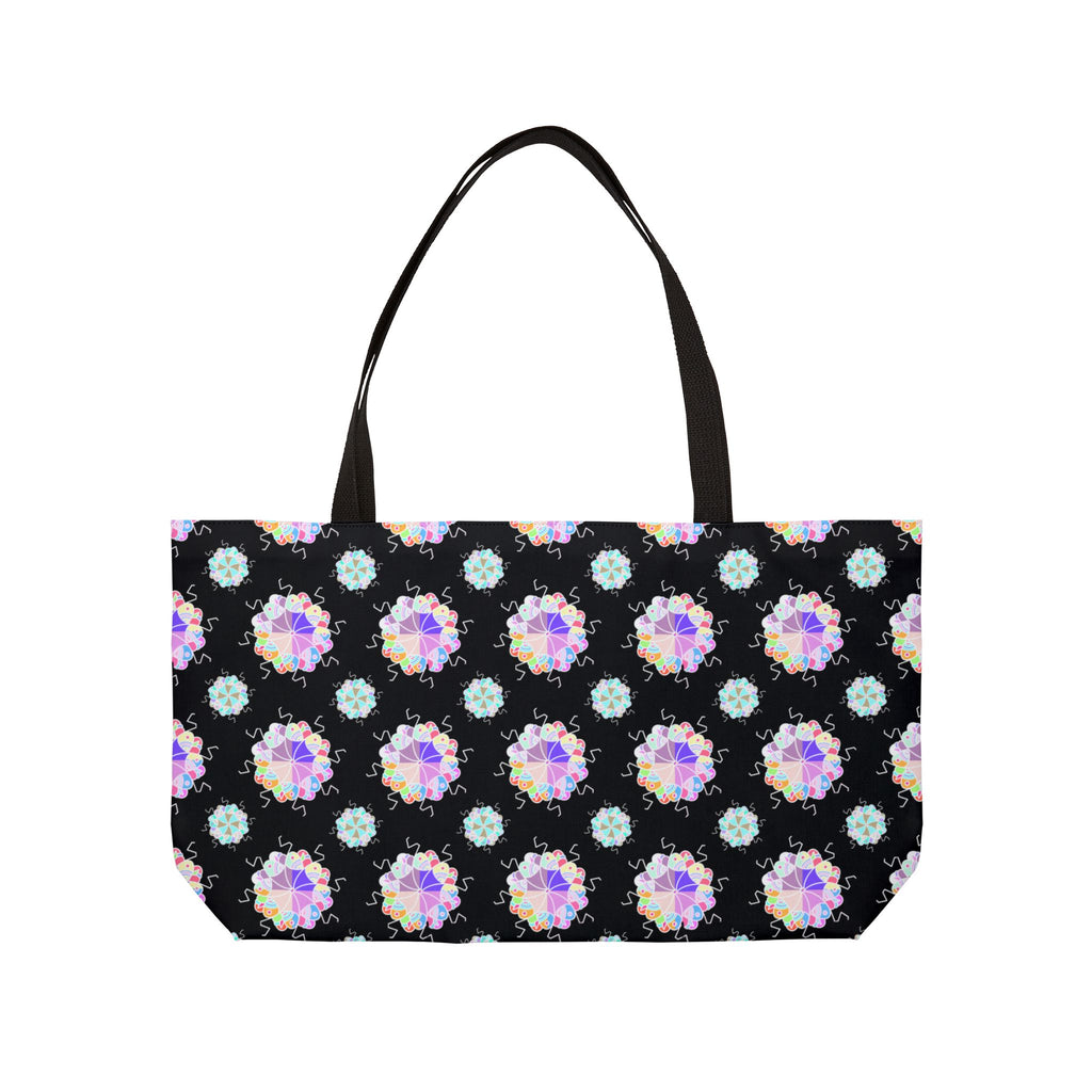Weekender Tote Bag — Black Floral Kaleidoscope Pattern Beach & Travel Bag