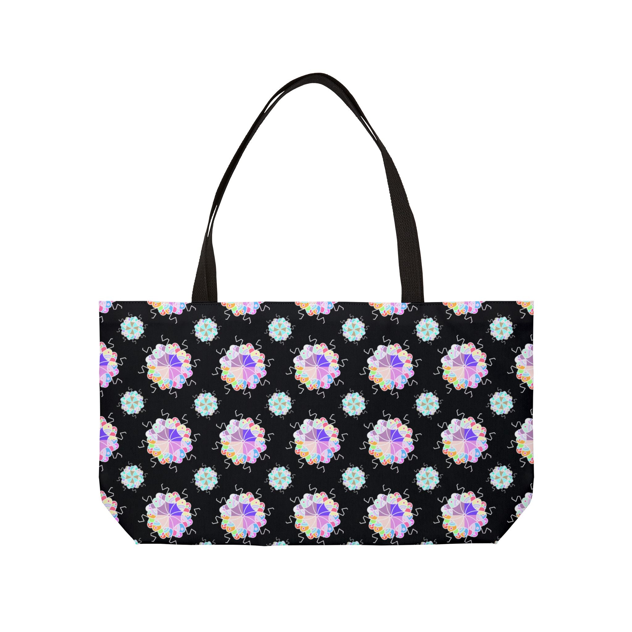 Weekender Tote Bag — Black Floral Kaleidoscope Pattern Beach & Travel Bag
