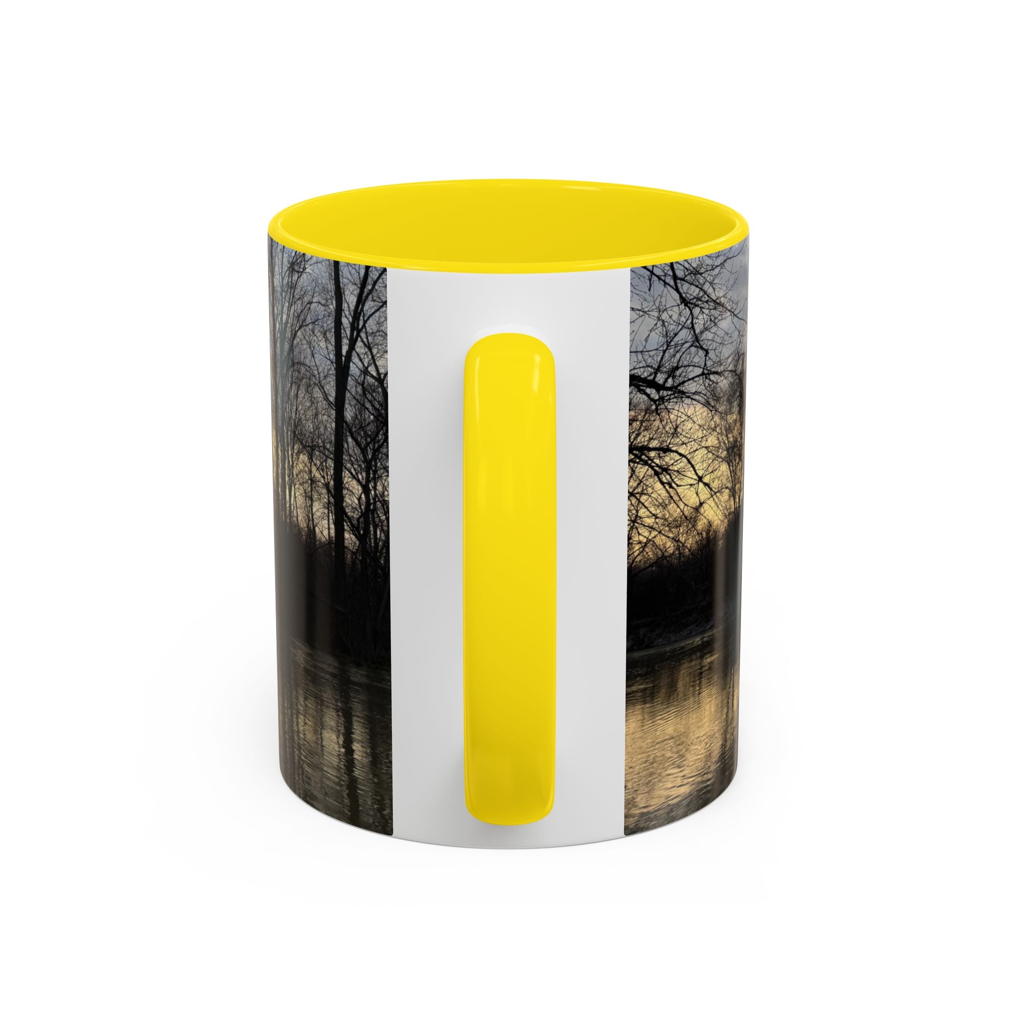 Sunset Reflection Coffee Mug — Forest Silhouette Accent Mug