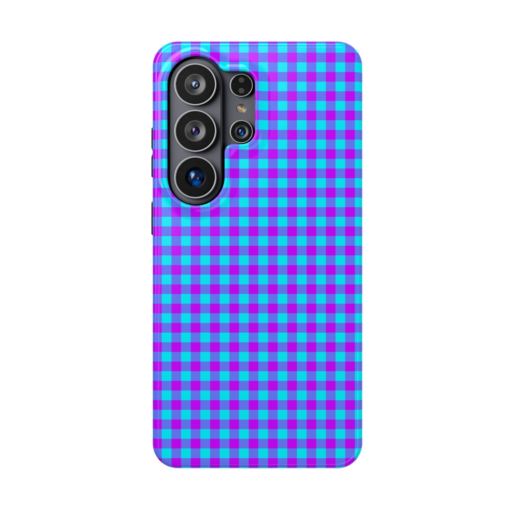 Phone Case — Blue & Purple Gingham Magnetic Impact-Resistant Case