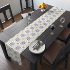 Floral Tile Table Runner — Retro Pastel Pattern Cotton-Poly Blend