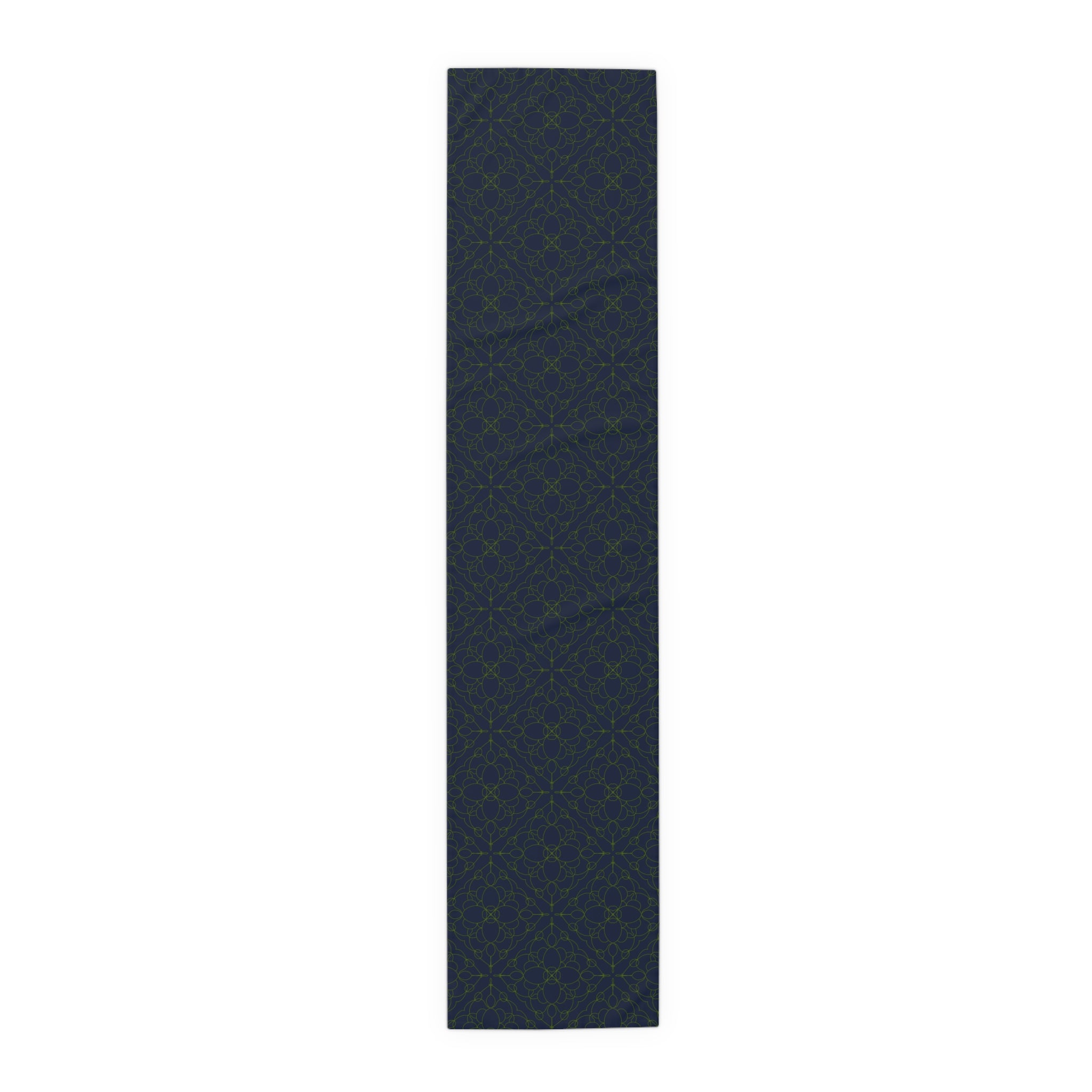 Geometric Starry Night Table Runner — Navy & Lime Cotton-Poly Blend