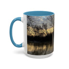 Sunset Reflection Coffee Mug — Forest Silhouette Accent Mug