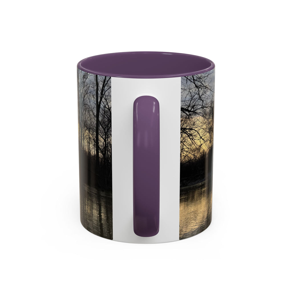 Sunset Reflection Coffee Mug — Forest Silhouette Accent Mug