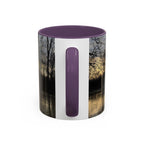 Sunset Reflection Coffee Mug — Forest Silhouette Accent Mug