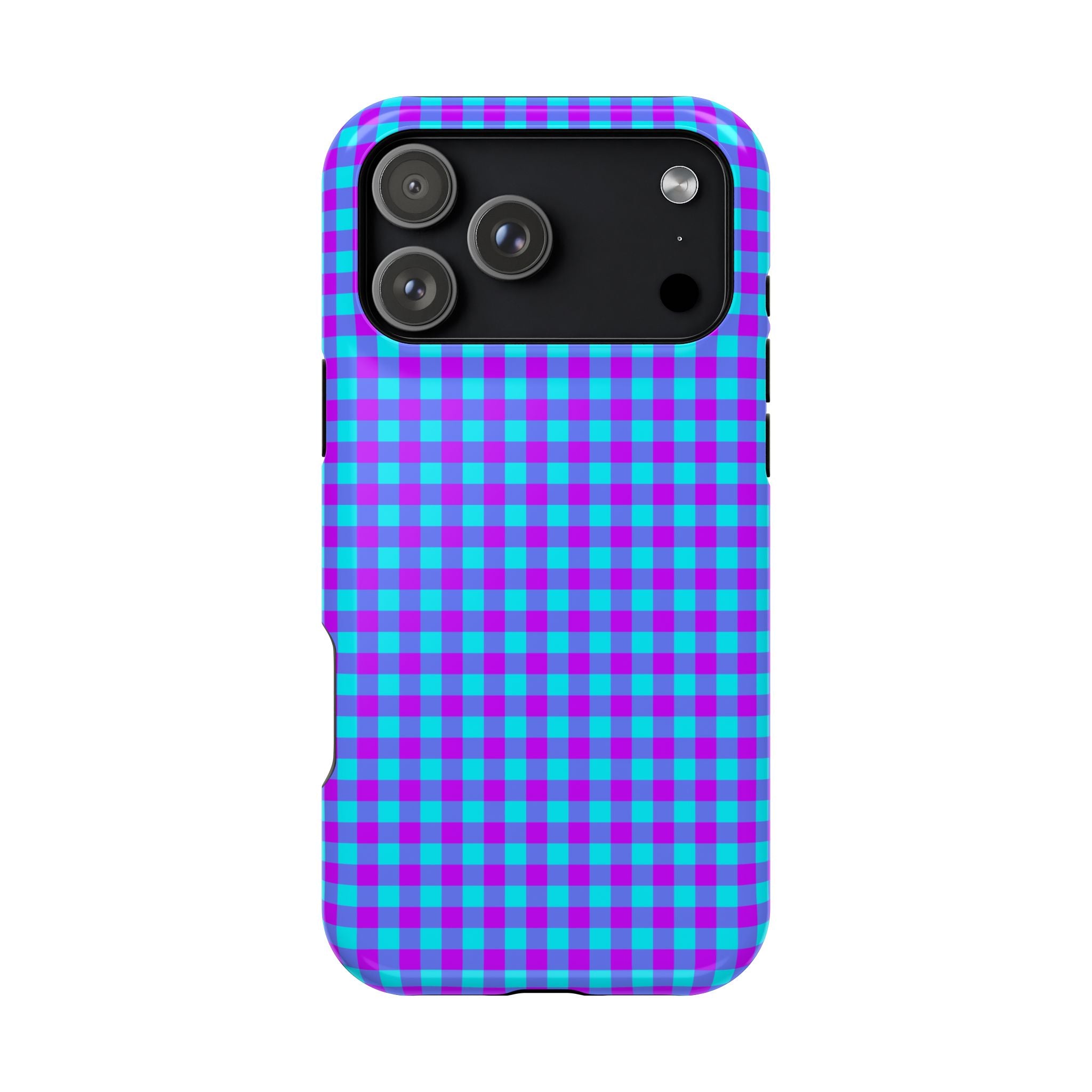 Phone Case — Blue & Purple Gingham Magnetic Impact-Resistant Case