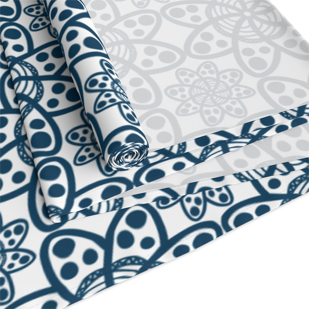 Blue Moroccan Tile Table Runner — Cotton-Poly Decorative Dining Accent