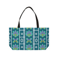 Patterned Weekender Tote Bag — Teal Floral Geometric Travel Bag