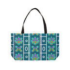 Patterned Weekender Tote Bag — Teal Floral Geometric Travel Bag