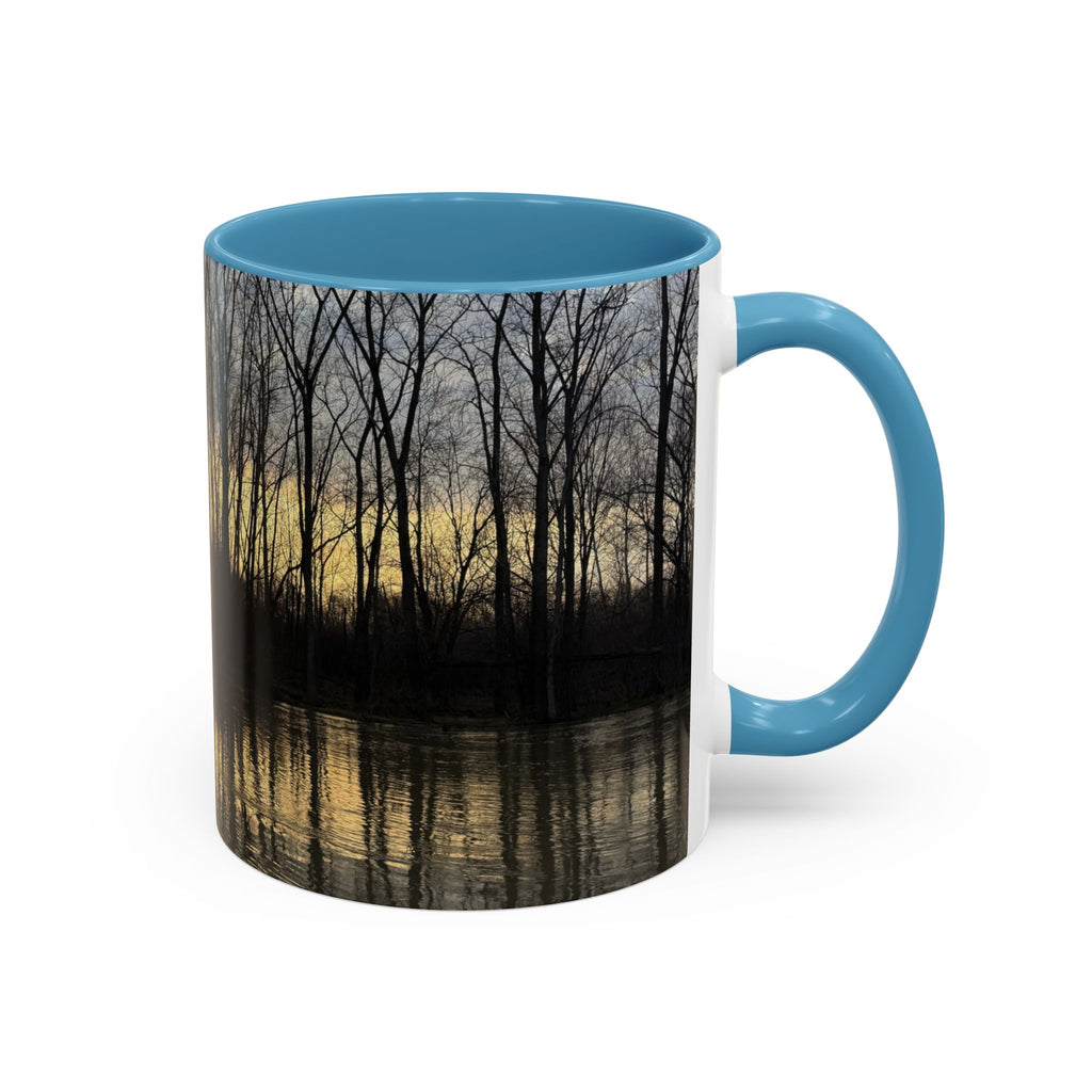 Sunset Reflection Coffee Mug — Forest Silhouette Accent Mug