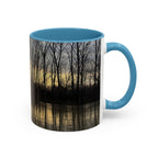 Sunset Reflection Coffee Mug — Forest Silhouette Accent Mug