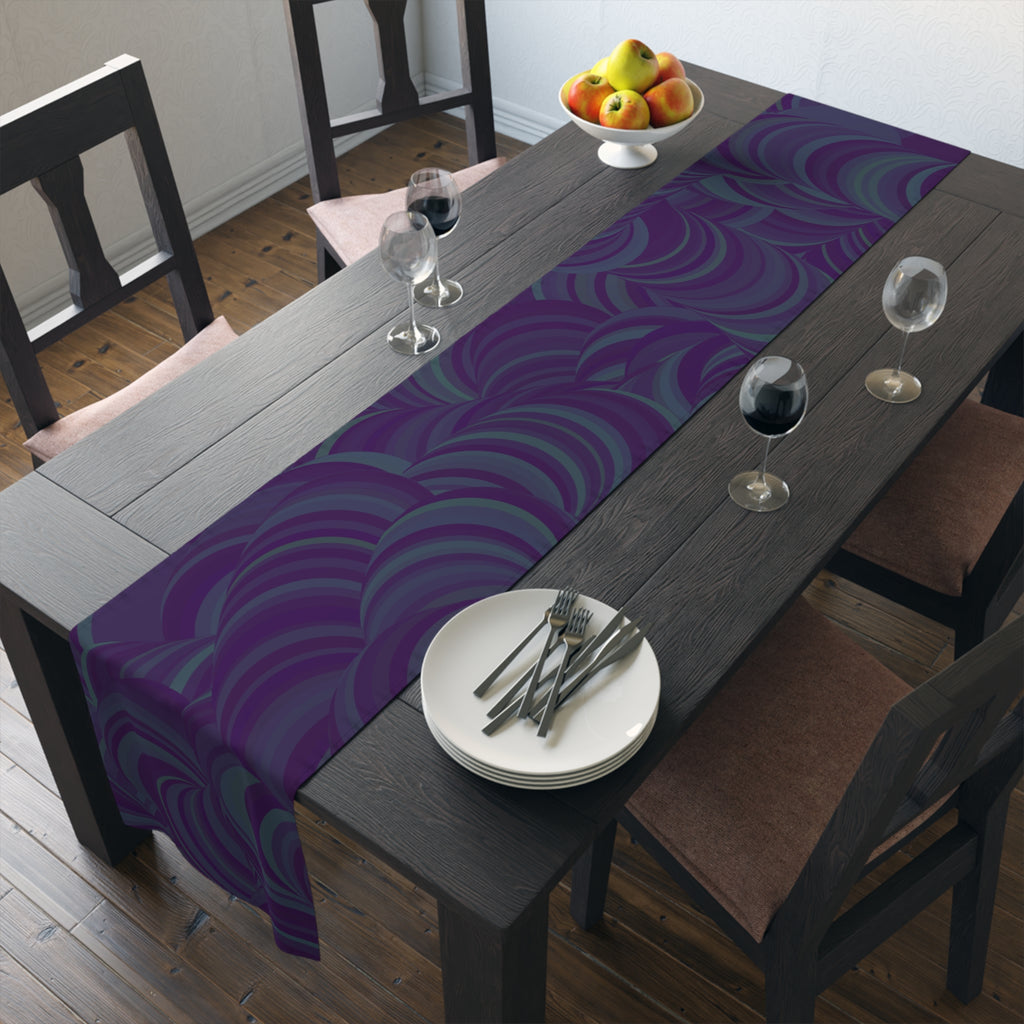Purple Swirl Table Runner — Abstract Floral Pattern Dining Decor