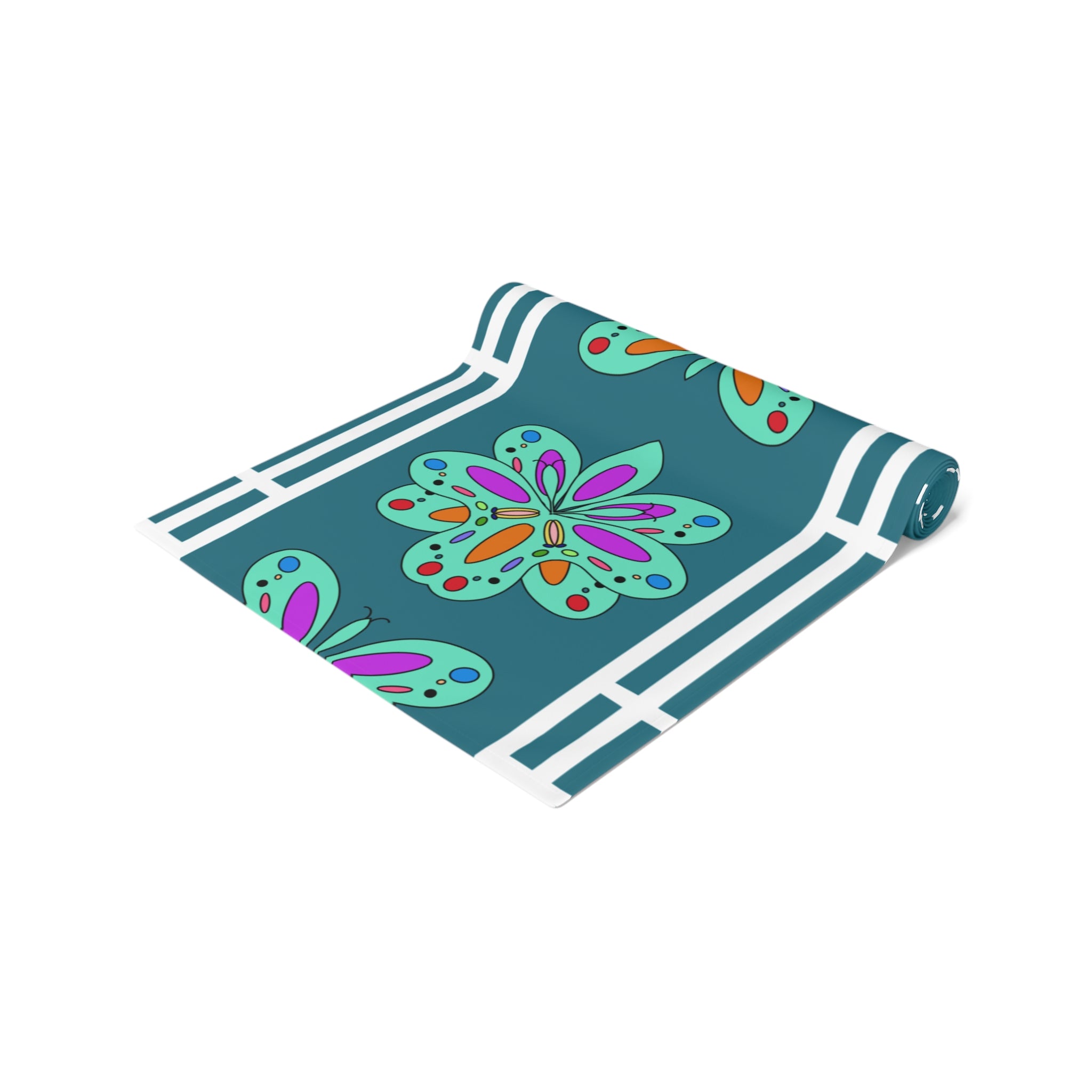 Floral Mosaic Table Runner — Teal Boho Dining Decor