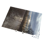Scenic Winter Marsh Jigsaw Puzzle with Tin - Tranquil Lake Sunset