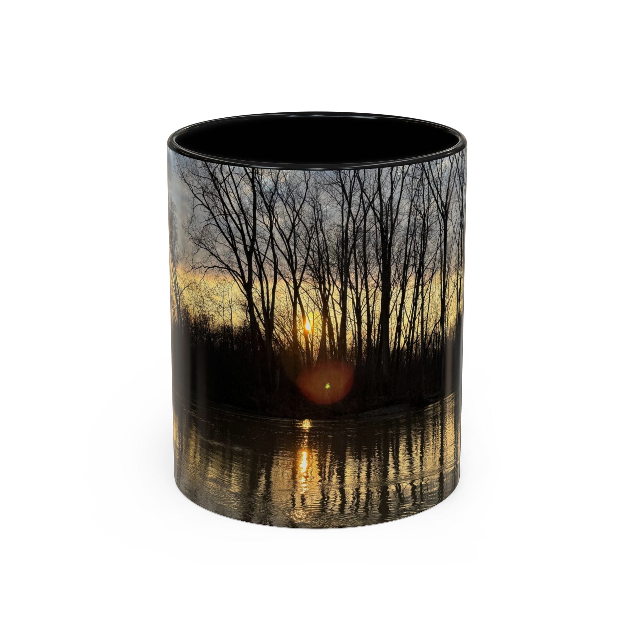 Sunset Reflection Coffee Mug — Forest Silhouette Accent Mug