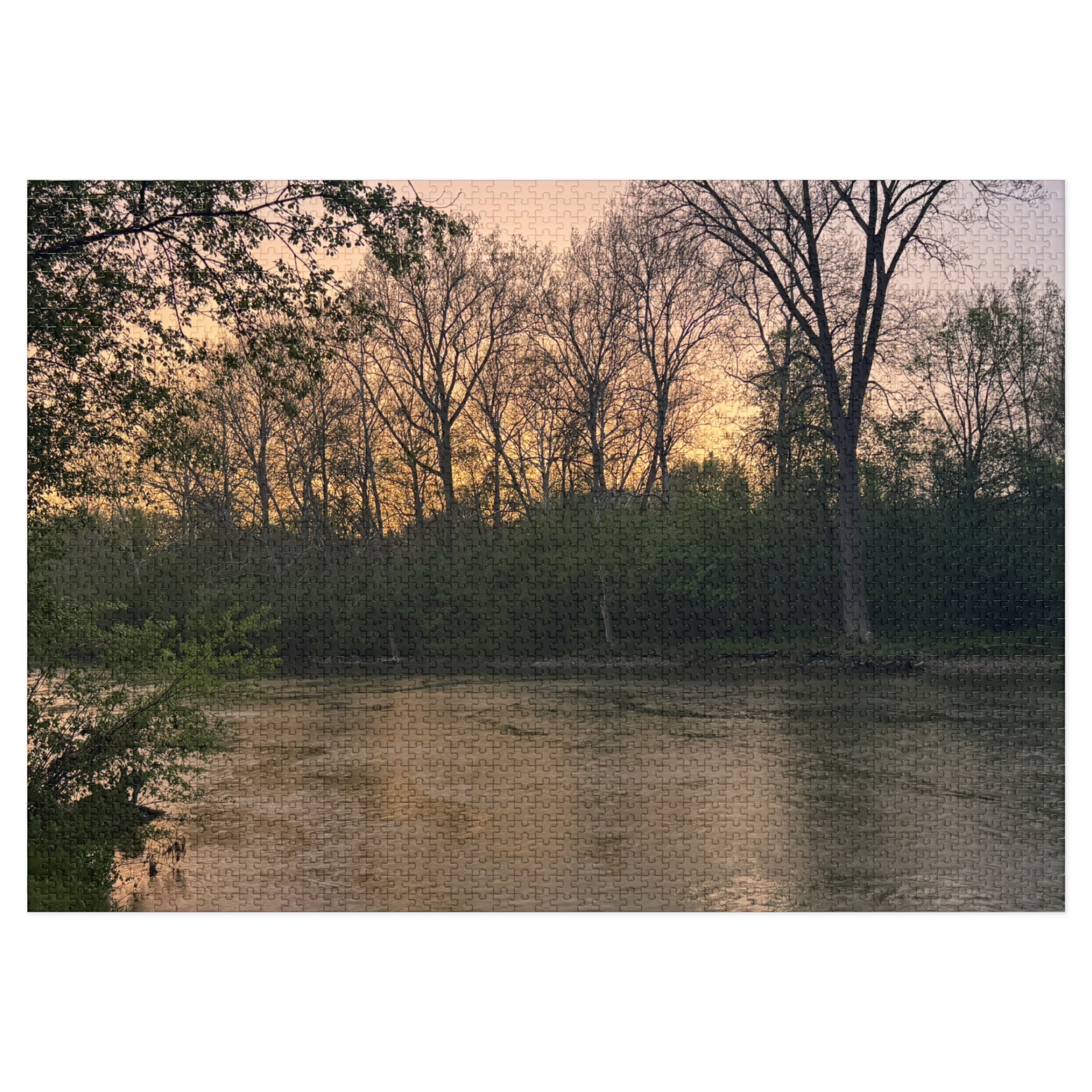Sunset River Landscape Jigsaw Puzzle with Tin