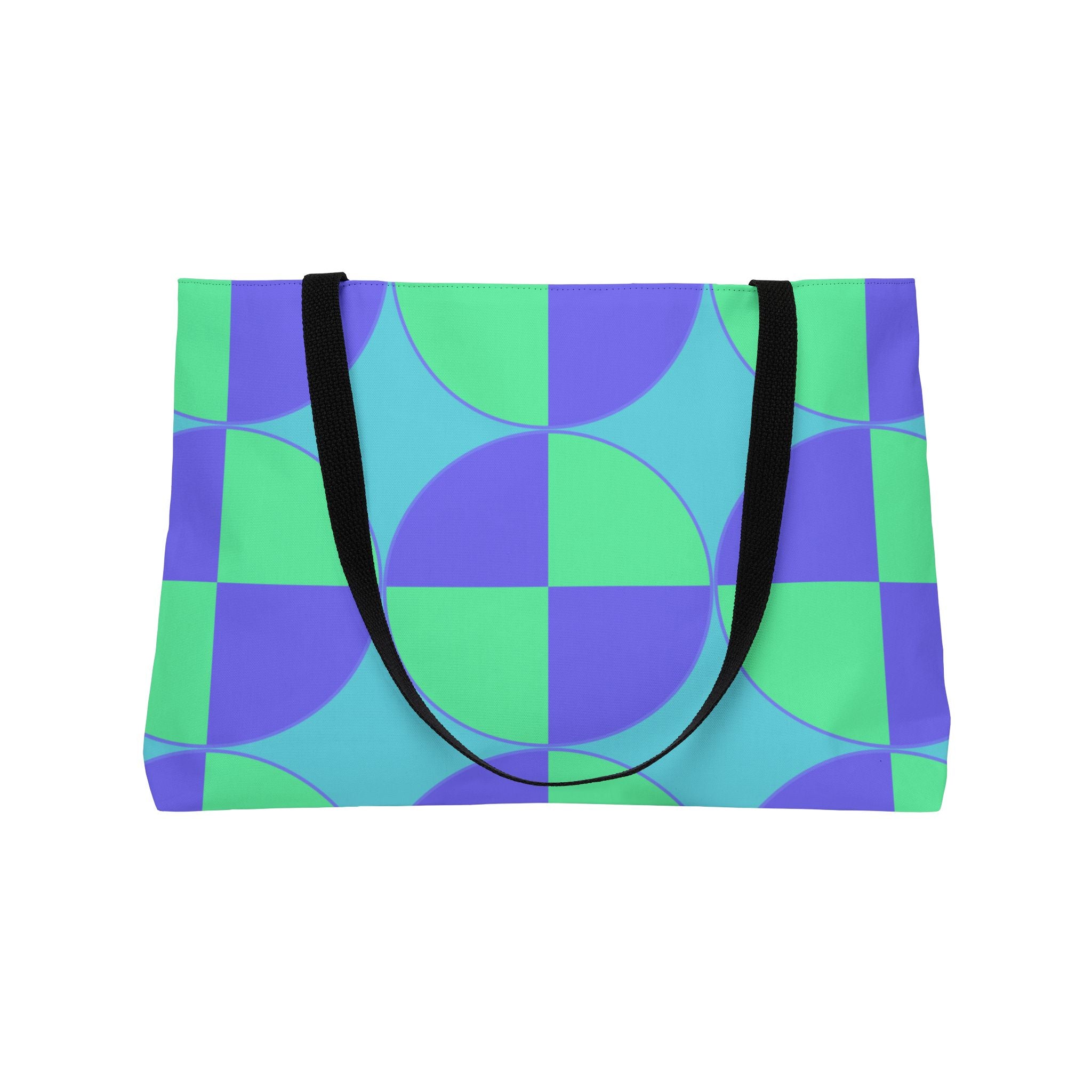 Geometric Circle Pattern Weekender Tote — Teal & Purple Retro Travel Bag