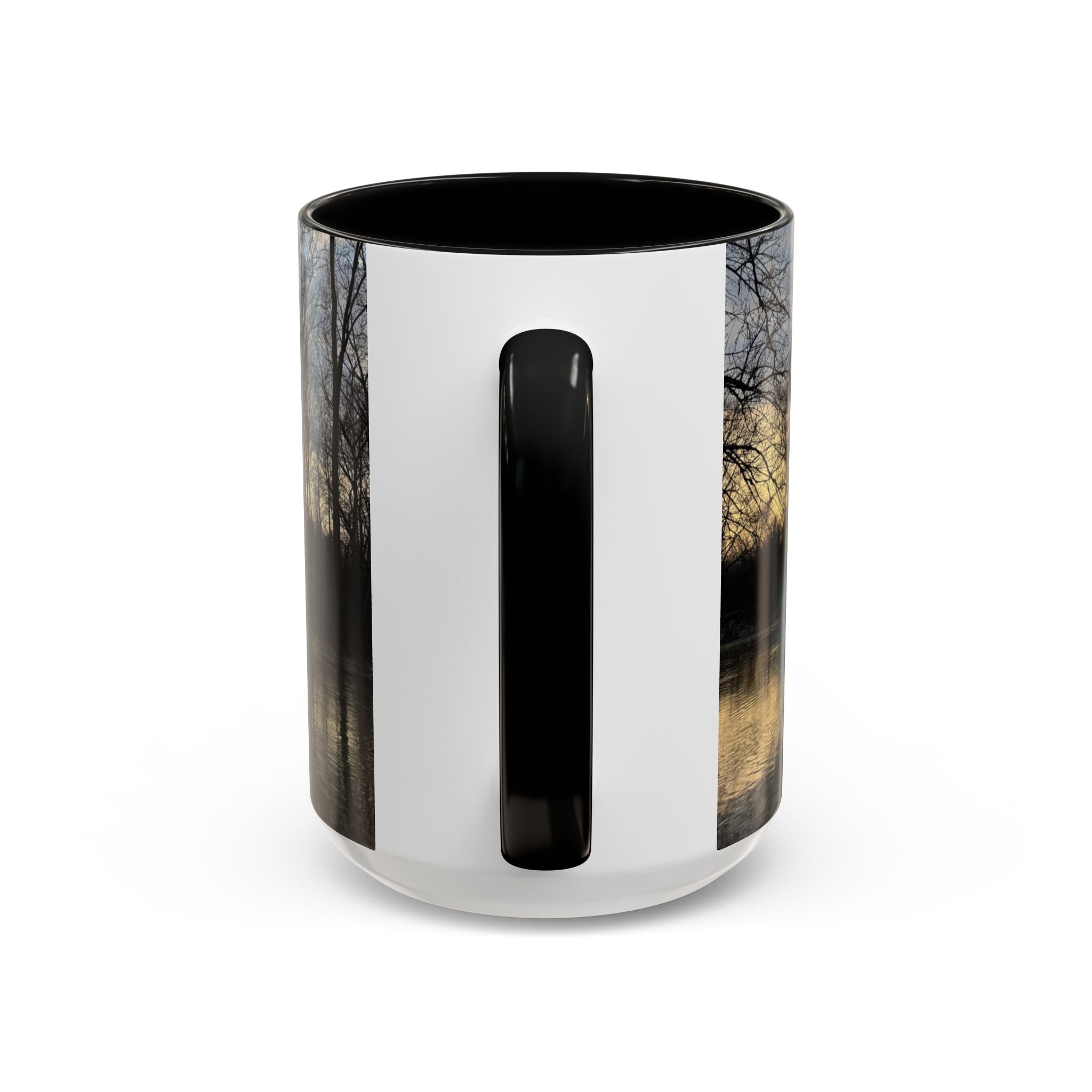 Sunset Reflection Coffee Mug — Forest Silhouette Accent Mug