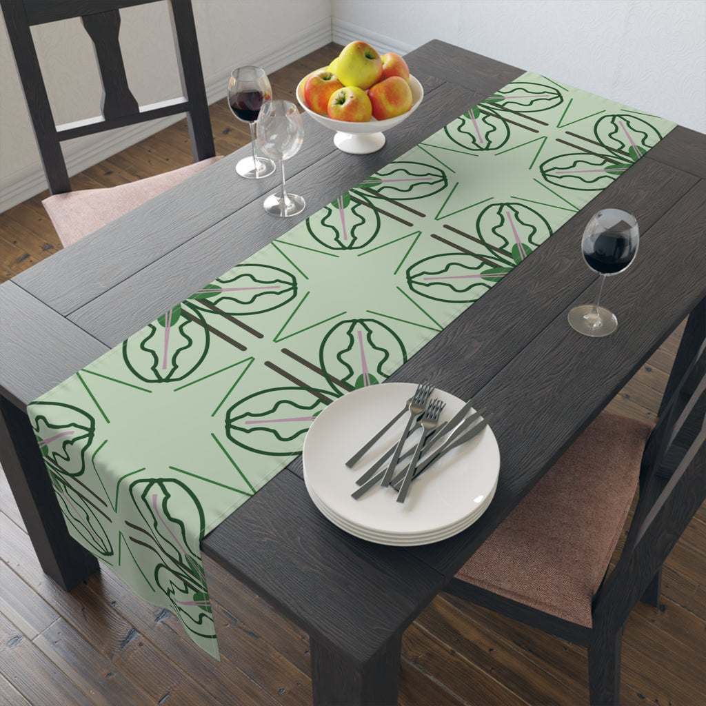 Green Geometric Floral Table Runner